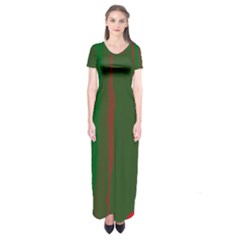 Green And Red Lines Short Sleeve Maxi Dress