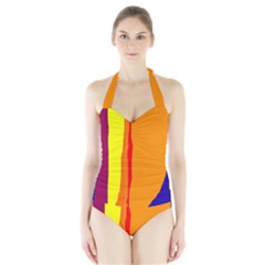 Hot Colorful Lines Halter Swimsuit