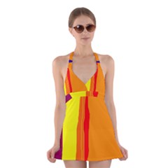 Hot Colorful Lines Halter Swimsuit Dress