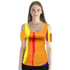 Hot Colorful Lines Butterfly Sleeve Cutout Tee 