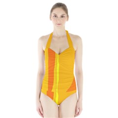 Yellow And Orange Lines Halter Swimsuit