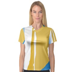 Blue and yellow lines Women s V-Neck Sport Mesh Tee