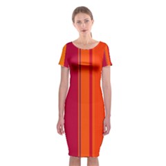 Orange Lines Classic Short Sleeve Midi Dress