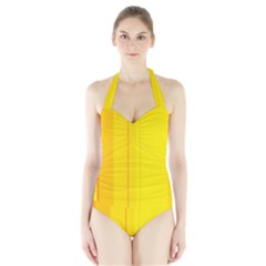 Yellow Lines Halter Swimsuit