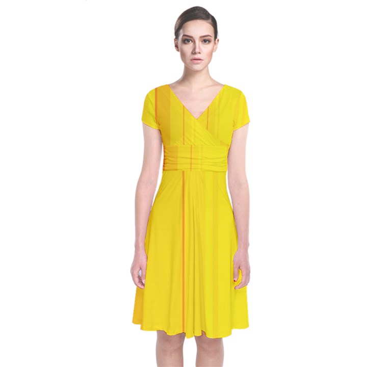 Yellow lines Short Sleeve Front Wrap Dress