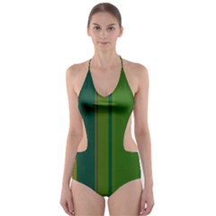 Green Elegant Lines Cut-out One Piece Swimsuit