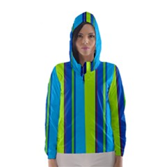 Blue And Green Lines Hooded Wind Breaker (women)