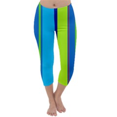 Blue And Green Lines Capri Winter Leggings 