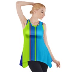 Blue And Green Lines Side Drop Tank Tunic