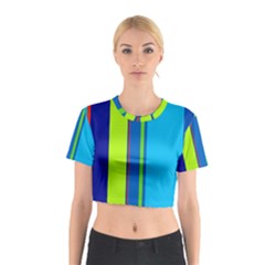 Blue And Green Lines Cotton Crop Top