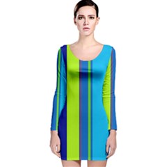 Blue And Green Lines Long Sleeve Velvet Bodycon Dress by Valentinaart