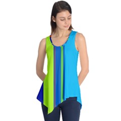 Blue And Green Lines Sleeveless Tunic