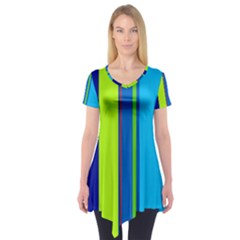 Blue And Green Lines Short Sleeve Tunic 