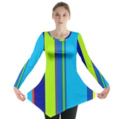 Blue And Green Lines Long Sleeve Tunic 