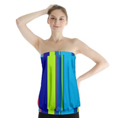 Blue And Green Lines Strapless Top