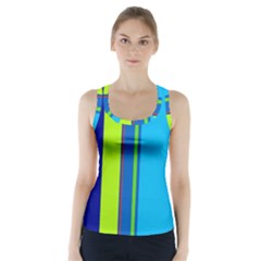 Blue And Green Lines Racer Back Sports Top by Valentinaart