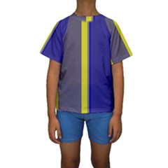 Blue And Yellow Lines Kid s Short Sleeve Swimwear