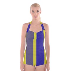 Blue And Yellow Lines Boyleg Halter Swimsuit 