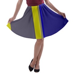 Blue And Yellow Lines A-line Skater Skirt