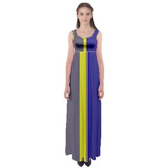 Blue And Yellow Lines Empire Waist Maxi Dress