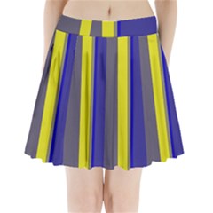 Blue And Yellow Lines Pleated Mini Mesh Skirt