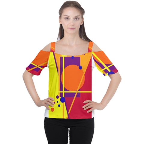 Orange Abstract Design Women s Cutout Shoulder Tee by Valentinaart