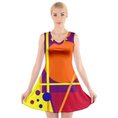 Orange Abstract Design V-neck Sleeveless Skater Dress by Valentinaart