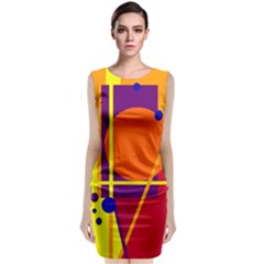 Orange Abstract Design Classic Sleeveless Midi Dress