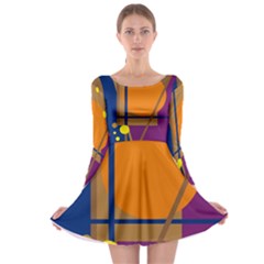 Decorative Abstract Design Long Sleeve Skater Dress