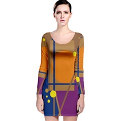 Decorative Abstract Design Long Sleeve Velvet Bodycon Dress by Valentinaart