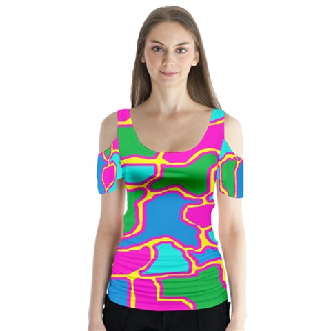 Colorful Abstract Design Butterfly Sleeve Cutout Tee  by Valentinaart