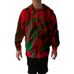 Red And Green Abstract Design Hooded Wind Breaker (kids) by Valentinaart