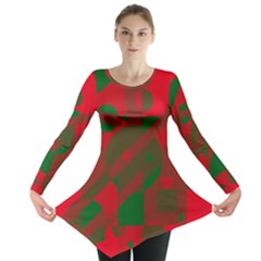 Red And Green Abstract Design Long Sleeve Tunic 