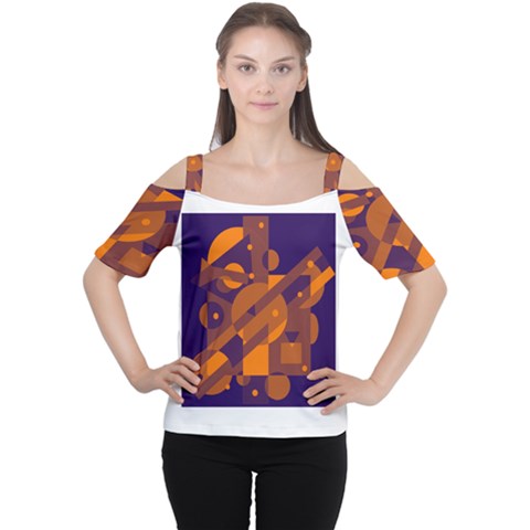 Blue And Orange Abstract Design Women s Cutout Shoulder Tee by Valentinaart