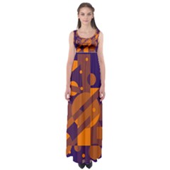 Blue And Orange Abstract Design Empire Waist Maxi Dress