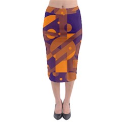 Blue And Orange Abstract Design Midi Pencil Skirt