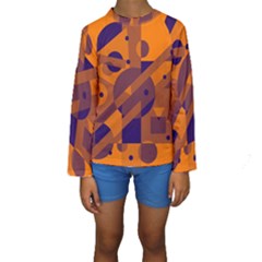 Orange And Blue Abstract Design Kid s Long Sleeve Swimwear