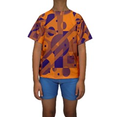 Orange And Blue Abstract Design Kid s Short Sleeve Swimwear