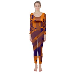 Orange And Blue Abstract Design Long Sleeve Catsuit