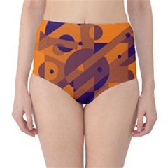 Orange And Blue Abstract Design High-waist Bikini Bottoms by Valentinaart