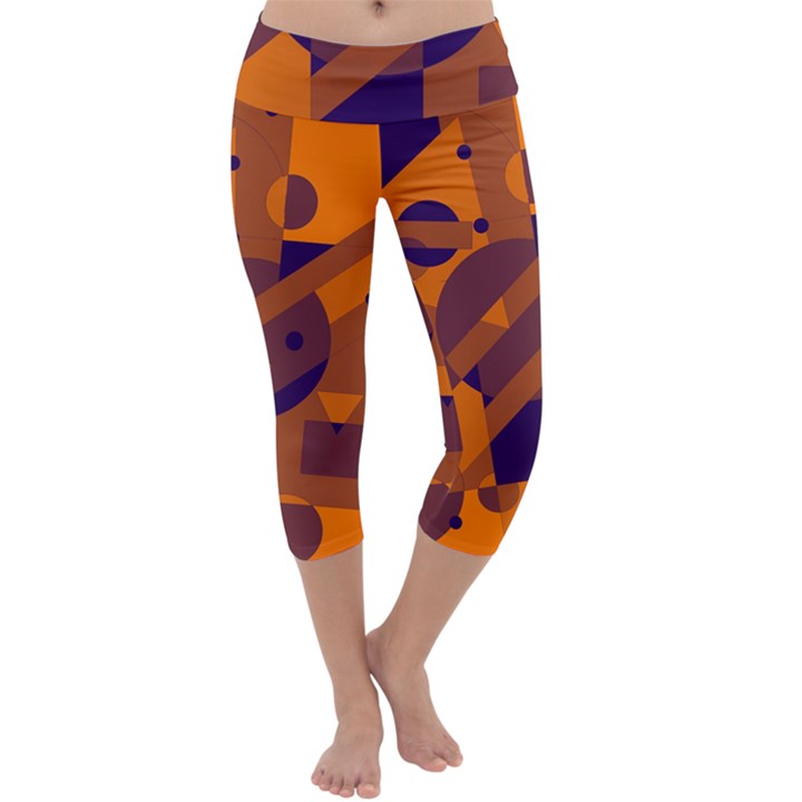 Orange and blue abstract design Capri Yoga Leggings