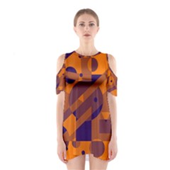 Orange And Blue Abstract Design Cutout Shoulder Dress