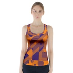 Orange And Blue Abstract Design Racer Back Sports Top