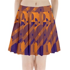 Orange And Blue Abstract Design Pleated Mini Mesh Skirt