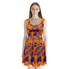 Orange And Blue Abstract Design Split Back Mini Dress 