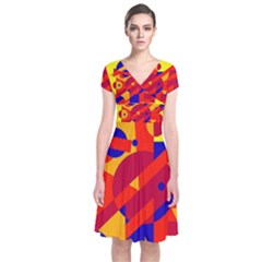 Colorful Abstraction Short Sleeve Front Wrap Dress