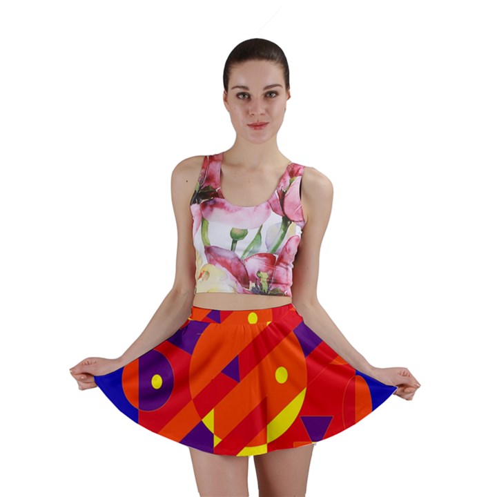 Blue and orange abstract design Mini Skirt