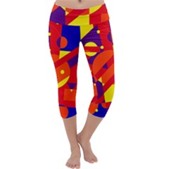 Blue And Orange Abstract Design Capri Yoga Leggings