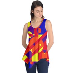 Blue And Orange Abstract Design Sleeveless Tunic