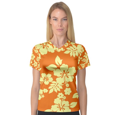 Sunny Hawaiian Women s V-neck Sport Mesh Tee by AlohaStore